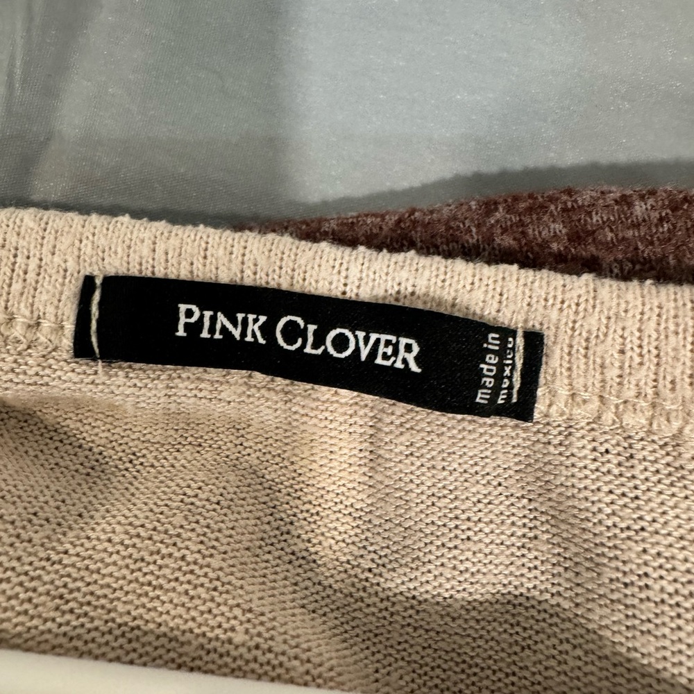 Pink Clover Colorblock Long Sleeve Knit Top | Neutral Rust Brown | Large Petite - Picture 3 of 3